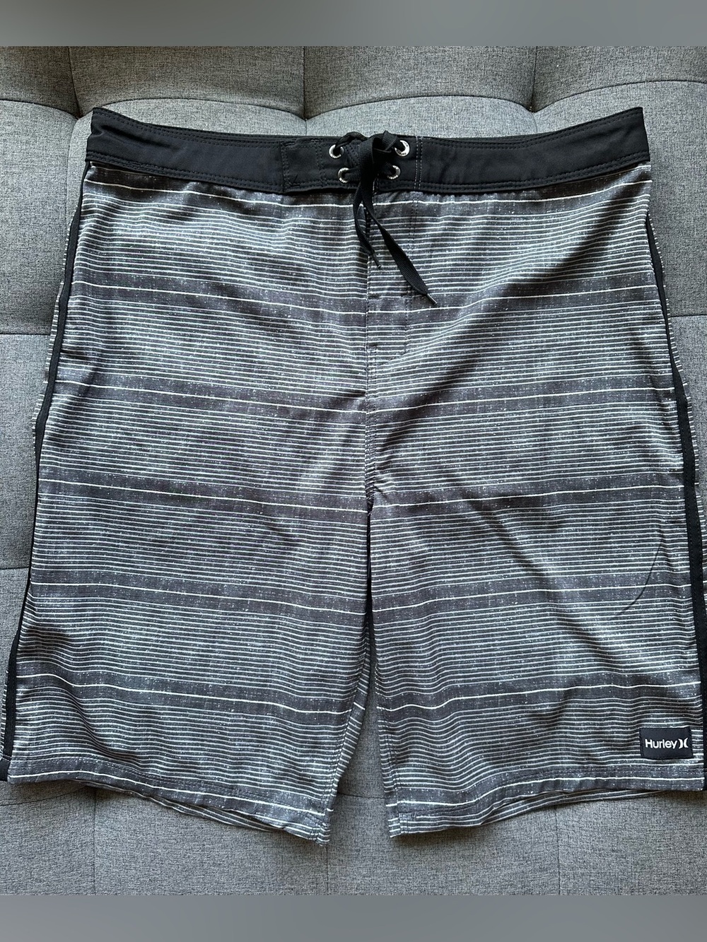 Hurley Men’s Black & Gray Striped Board Shorts